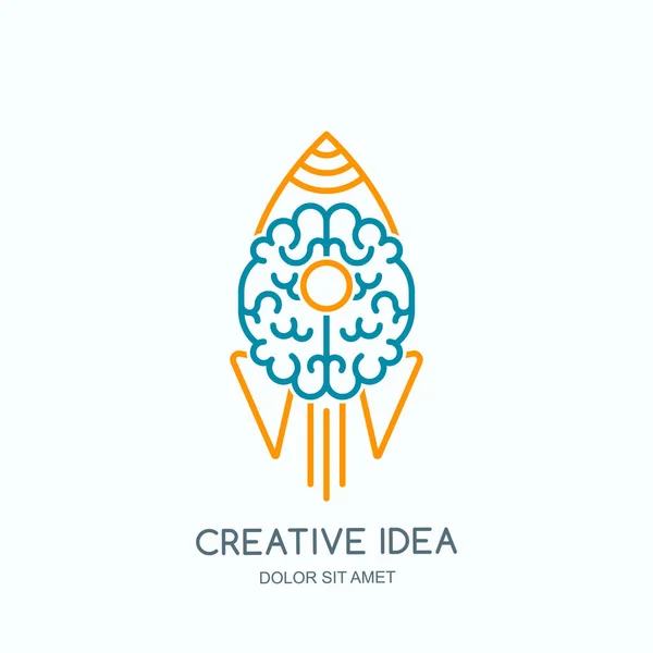 Ícone Logotipo Vetor Com Cérebro Humano Foguete Lançado Ilustração Estilo —  Vetores de Stock