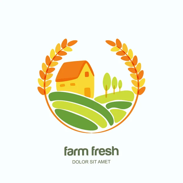 Farm Och Jordbruk Vektor Logotyp Etikett Emblem Design Isolerad Illustration — Stock vektor