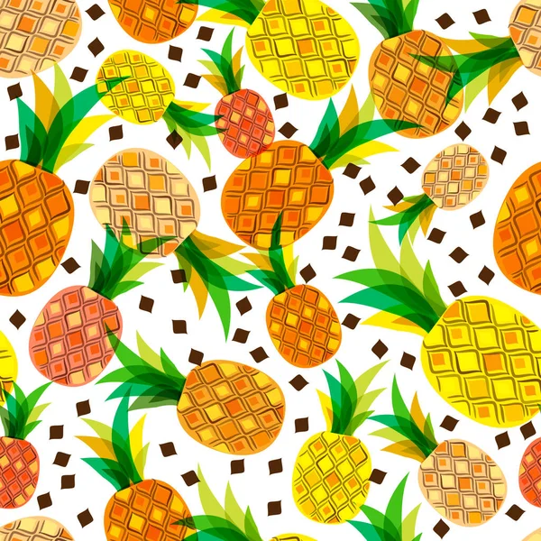 Vector Seamless Pattern Fresh Pineapples Isolated White Background Hand Drawn — Stock Vector