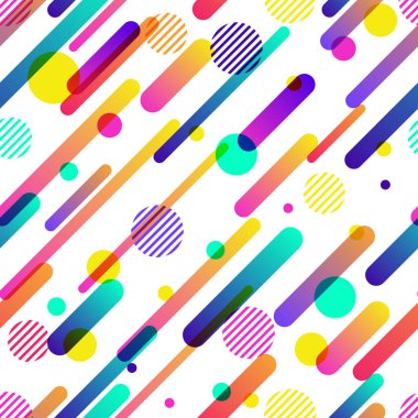 Soyut dinamik vektör kusursuz desen. Renkli hareketli geometrik şekiller, örtüşen arkaplan.