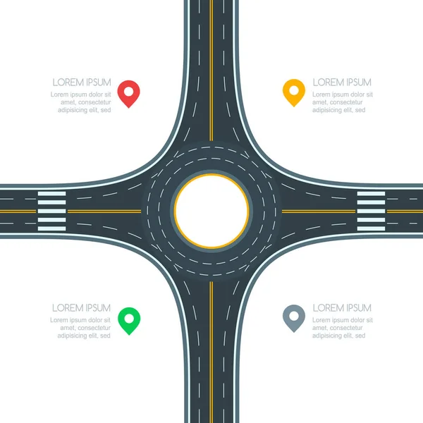 Cruce Rotonda Aislado Sobre Fondo Blanco Ilustración Vectorial Plantilla Infografías — Vector de stock