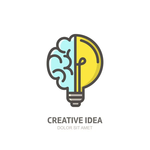 矢量图标 标志与大脑和灯泡 摘要平面线形图解 商业解决方案 高科技 发展与创新 创造力的设计理念 — 图库矢量图片