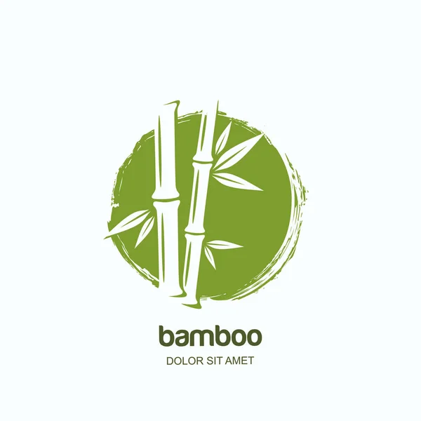 Vector Logo Label Emblem Watercolor Hand Drawn Green Bamboo Plant — Stock Vector