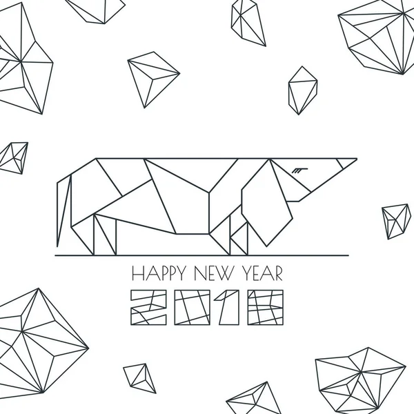 Gelukkig Nieuwjaar 2018 Vector Wenskaart Poster Banner Met Outline Dog — Stockvector