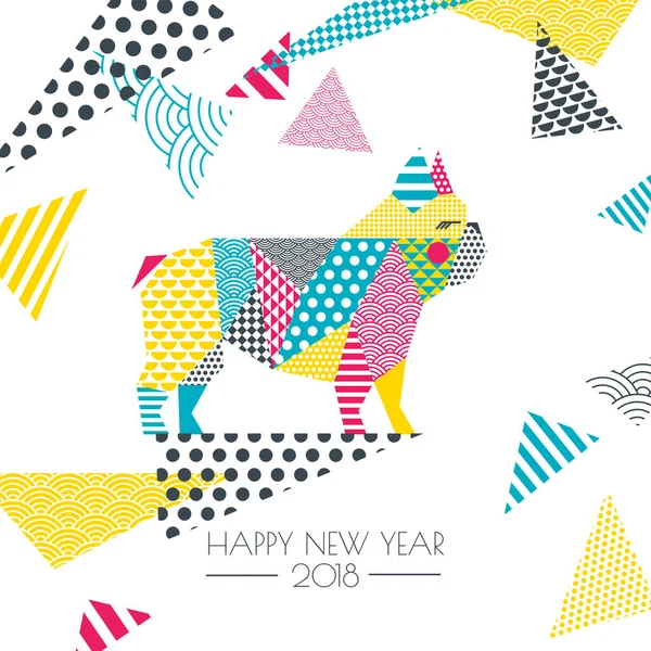 Vector Kleurenillustratie Van Franse Bulldog Hond Met Patchwork Geometrische Driehoek — Stockvector