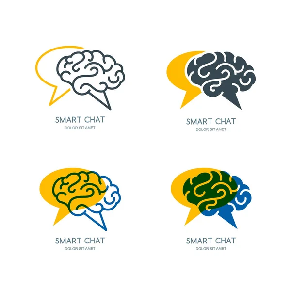 Векторный Дизайн Логотипа Вывески Логотипа Человеческого Мозга Речи Набор Значков — стоковый вектор