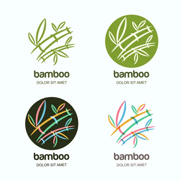Vector Set Logo Icon Emblem Hand Drawn Multicolor Creative Bamboo — Stock Vector