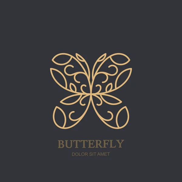Vektorové Logo Ikona Nebo Znak Lineárním Stylem Zlatý Květinový Motýl — Stockový vektor
