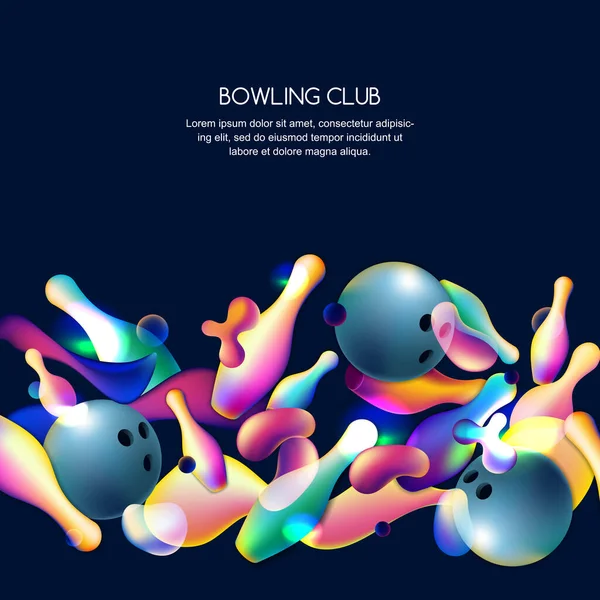 Vecteur Lumineux Fond Bowling Néon Avec Des Boules Bowling Multicolores — Image vectorielle