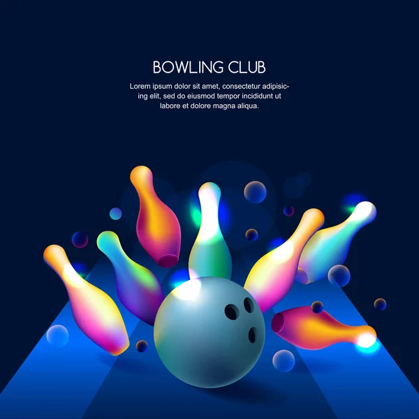 Vektor Világító Neon Bowling Klub Banner Vagy Poszter Többszínű Bowling — Stock Vector