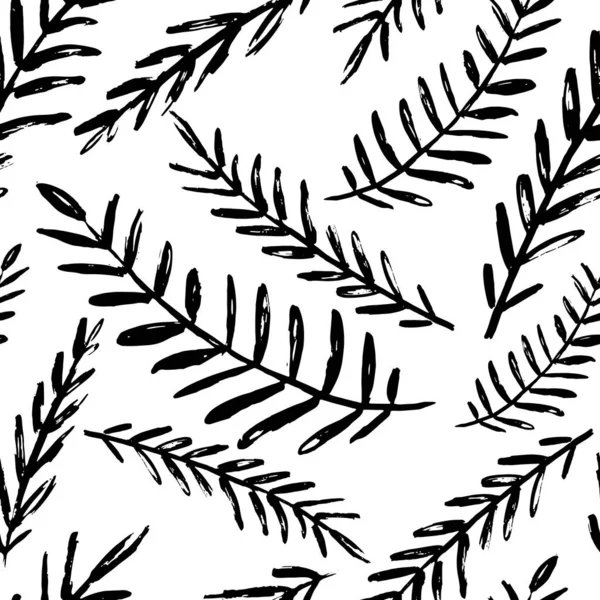 Modèle Feuilles Sans Couture Vectoriel Fond Noir Blanc Réalisé Avec — Image vectorielle