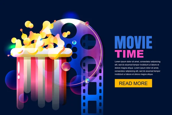 Vettore Incandescente Neon Cinema Home Film Concetto Tempo Pellicola Colorata — Vettoriale Stock