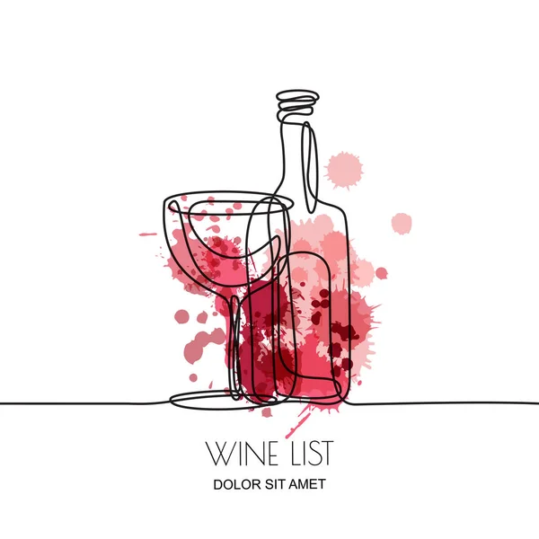 Devamlı Çizgi Çizimi Kırmızı Gül Şarabı Şişesinin Vektör Doğrusal Çizimi — Stok Vektör