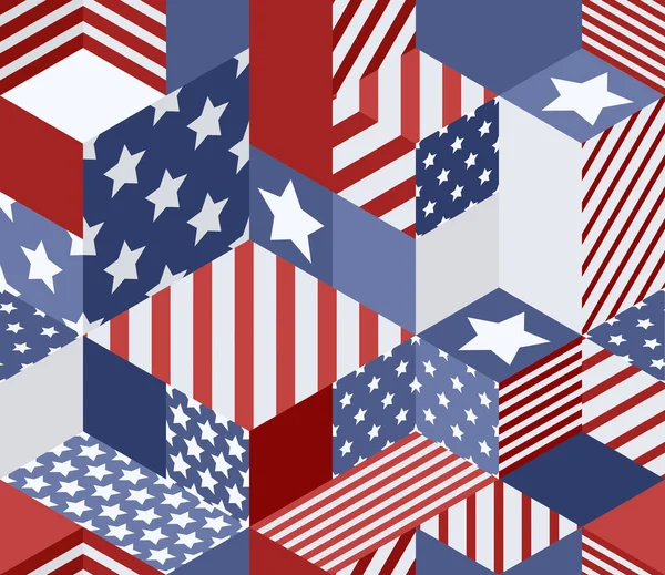 Modèle Drapeaux Usa Sans Couture Vectorielle Cubes Isométriques Fond Dans — Image vectorielle