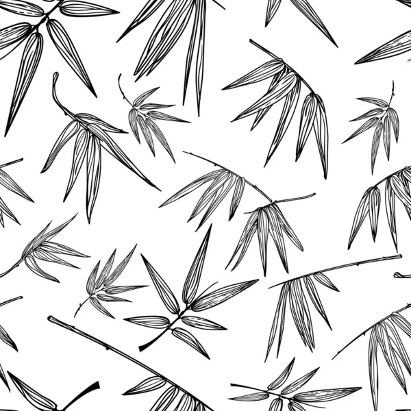 Векторний Безшовний Контур Бамбукового Листя Чорно Біла Рука Намальована Фоном — стоковий вектор