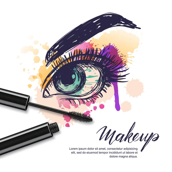 Croquis Vectoriel Aquarelle Illustrant Mascara Coloré Pour Les Yeux Maquillage — Image vectorielle