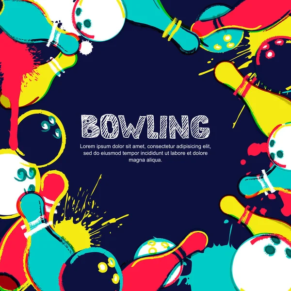 Cadre Bowling Vectoriel Fond Illustration Abstraite Aquarelle Boule Bowling Épingles — Image vectorielle