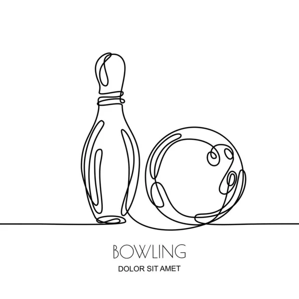 Disegno Continuo Linee Illustrazione Nera Lineare Vettoriale Palla Bowling Perno — Vettoriale Stock