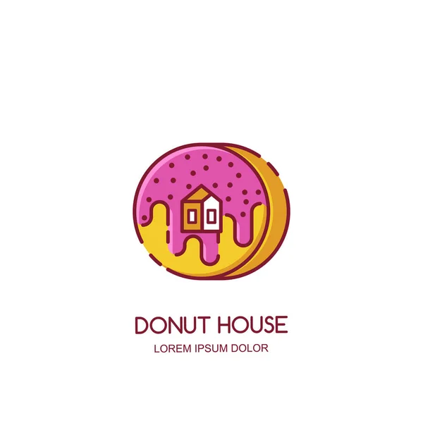 Vector Donut House Logo Icon Emblem Design Template Line Pink — Stock Vector