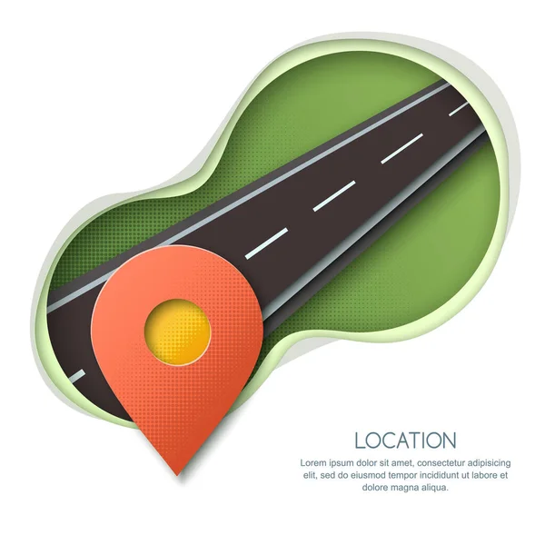 Road Way Location Gps Navigation Concept Paper Cut Style Vector — Stock Vector