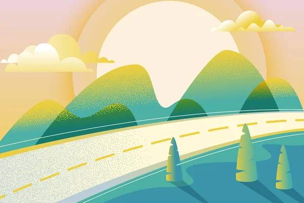 Abstrakte Sommer Oder Frühlingslandschaft Vektor Handgezeichnete Illustration Straße Grünen Tal — Stockvektor