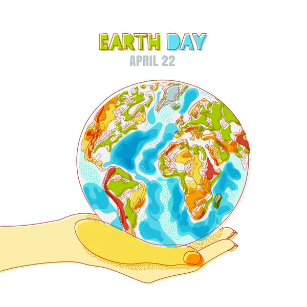 Векторна Каракуля Намальована Ізольована Рука Людини Тримає Зелену Планету Землі — стоковий вектор