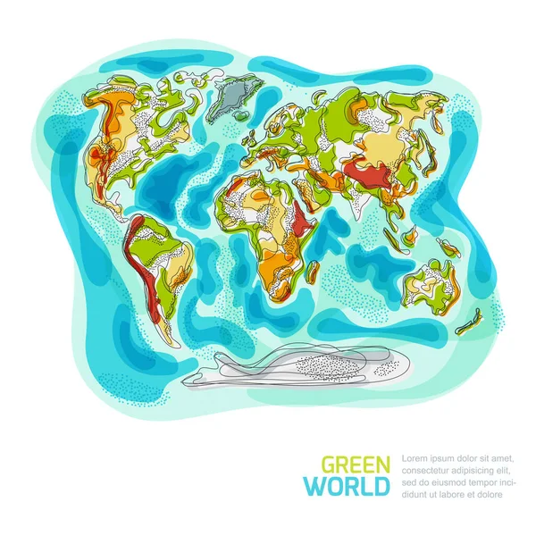 Векторный Абстрактный Набросок Карты Мира Дудл Нарисовал Изолированную Иллюстрацию Планеты — стоковый вектор