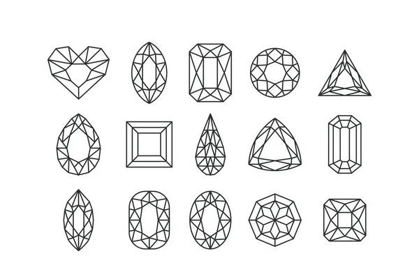 Set Van Vector Lijn Kunst Edelstenen Juwelen Geïsoleerd Witte Achtergrond — Stockvector