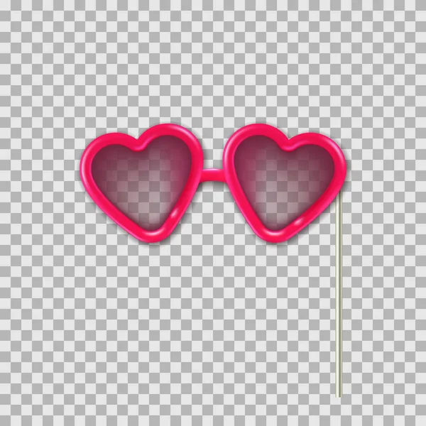 フォトブース小道具ピンクのハートグラスのベクトル現実的な3Dイラスト 透明な背景に隔離された物体 夏のファンキーな写真デザイン要素の結婚式 誕生日 お祝い — ストックベクタ