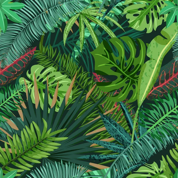緑の熱帯のヤシのベクトルシームレスなパターン モンスターの葉 自然を背景に 夏や春の流行のデザイン要素のためのファッションテキスタイルプリントとグリーティングカード ベクターグラフィックス