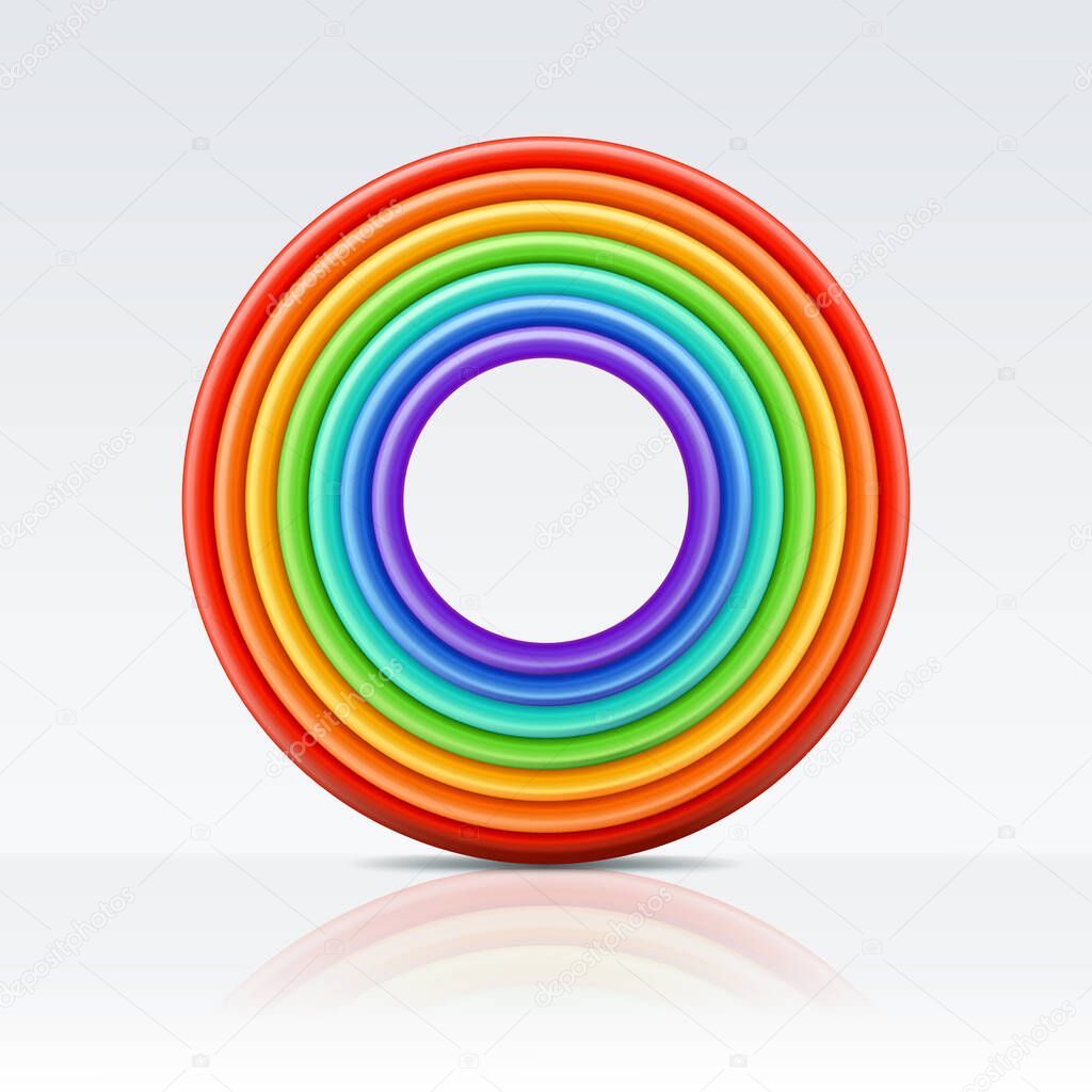 Vector multicolor 3d style illustration of circle rainbow frame. Plasticine or clay abstract background.