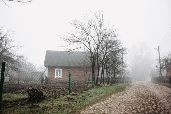 Megy Távolba Fekvő Faluban Misztikus Kilátás Természet Horror Háttér Halloween — Stock Fotó