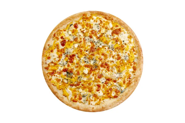 Pizza isoliert auf weißem Hintergrund. Heißes Fast Food 4 Käse mit Mozzarella und Blauschimmelkäse. Food Image für Menükarte, Webdesign, Website, Shop, Werbung oder Lieferung. hochwertige Retusche und Isolation — Stockfoto