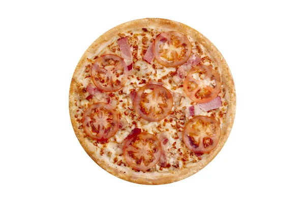 Pizza isoliert auf weißem Hintergrund. Heißes Fast Food mit Käse, Schinken und Pilzen. Food Image für Menükarte, Webdesign, Website, Shop oder Lieferung. hochwertige Retusche und Isolation — Stockfoto