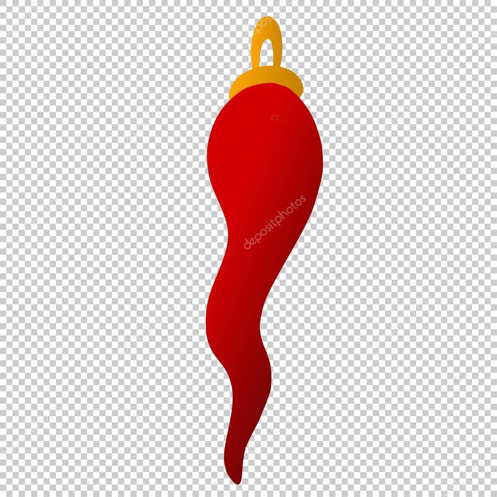Neapolitan cornetto lucky horn logo isolated on transparent background red chili pepper with a golden ring on it. Vector illustration