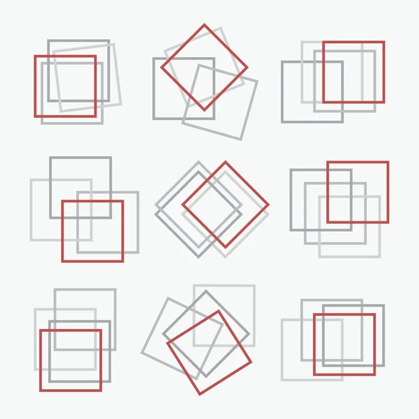 Caixilhos Forma Quadrada Vermelho Cinza Conjunto Ícones Emblemas Definidos Fundo — Vetor de Stock