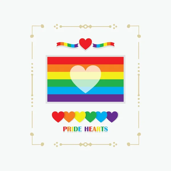 Quadro Arco Íris Orgulho Bandeira Com Coração Branco Centro Corações —  Vetores de Stock
