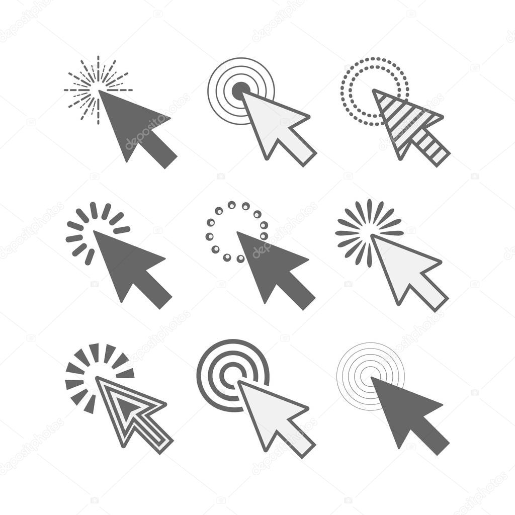 Abstract black funky active click cursor pointers icons set on white background