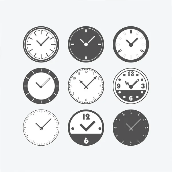 Círculo Negro Aislado Reloj Clásico Plano Iconos Esfera Del Reloj — Archivo Imágenes Vectoriales