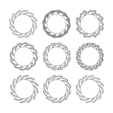 Bükülmüş yaprakları çelenk koymak beyaz arka plan üzerinde siyah izole