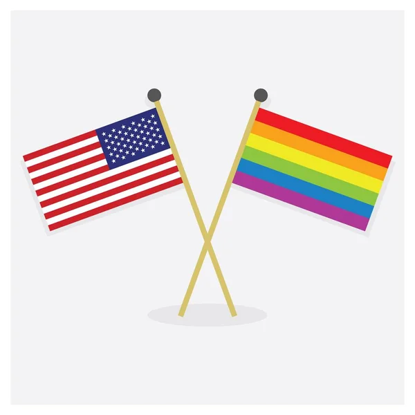 Crossed United States America Flag Colorful Pride Rainbow Flag Icons — Stock Vector