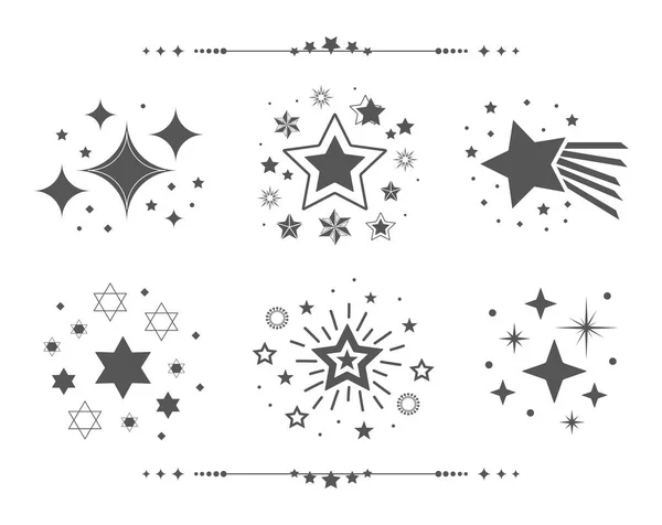 Black Different Sets Abstract Silhouette Stars Icons Design Elements Set — Stock Vector