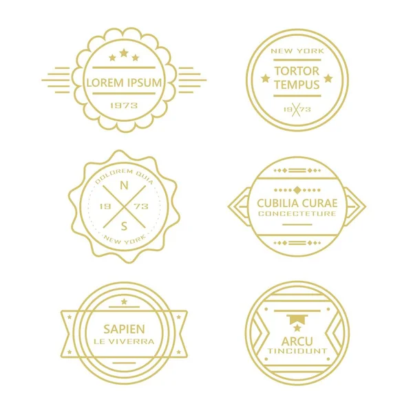 Assorted Circle Line Vintage Retro Badges Labels Collection Gold Color — Stock Vector