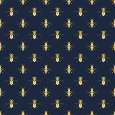 Altın uçan bal arı simgesi desen karanlık eski Donanma arka plan tasarım öğesi