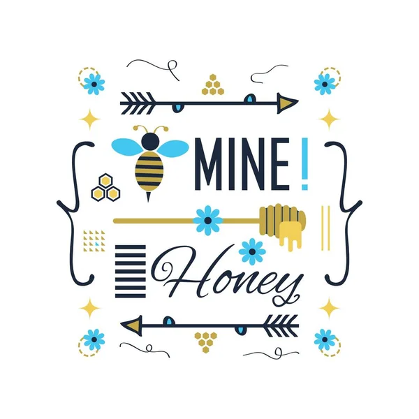 Modré Zlaté Roztomilé Včelí Důl Medu Zprávu Symboly Sada Plakát — Stockový vektor