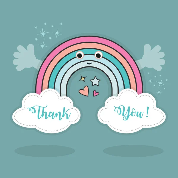 Cute Abstract Thank You Rainbow Clouds Open Hands Hearts Stars — Stock Vector