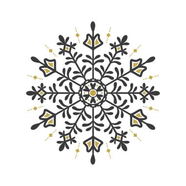 Beyaz arka plan üzerinde siyah ve altın şirin soyut daire çiçek pul amblemi