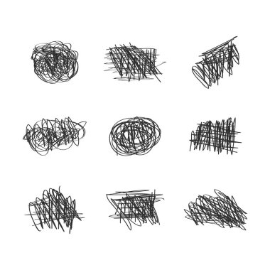 Siyah mürekkep rastgele çizilmiş yoğun doodle el ve karalamalar beyaz arka plan üzerinde ayarla öğesini tasarım