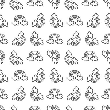 Şirin rasgele el çekilmiş siyah beyaz arka plan üzerinde bulutlar desenli küçük gökkuşağı hat