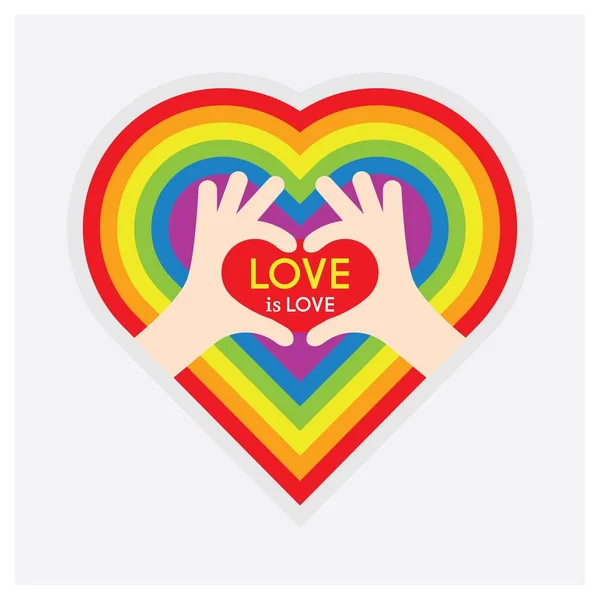 Руки Изображающие Любовь Послание Любви Гордость Разноцветными Радужными Сердечками Белом — стоковый вектор